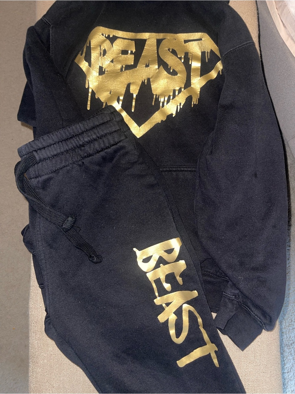 Men’s / Teen or kids Black and Gold 'BEAST' Sweatpants & Hoodie -